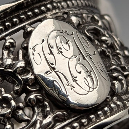 1897 British antique sterling silver openwork napkin ring, 27g, Thomas Hayes